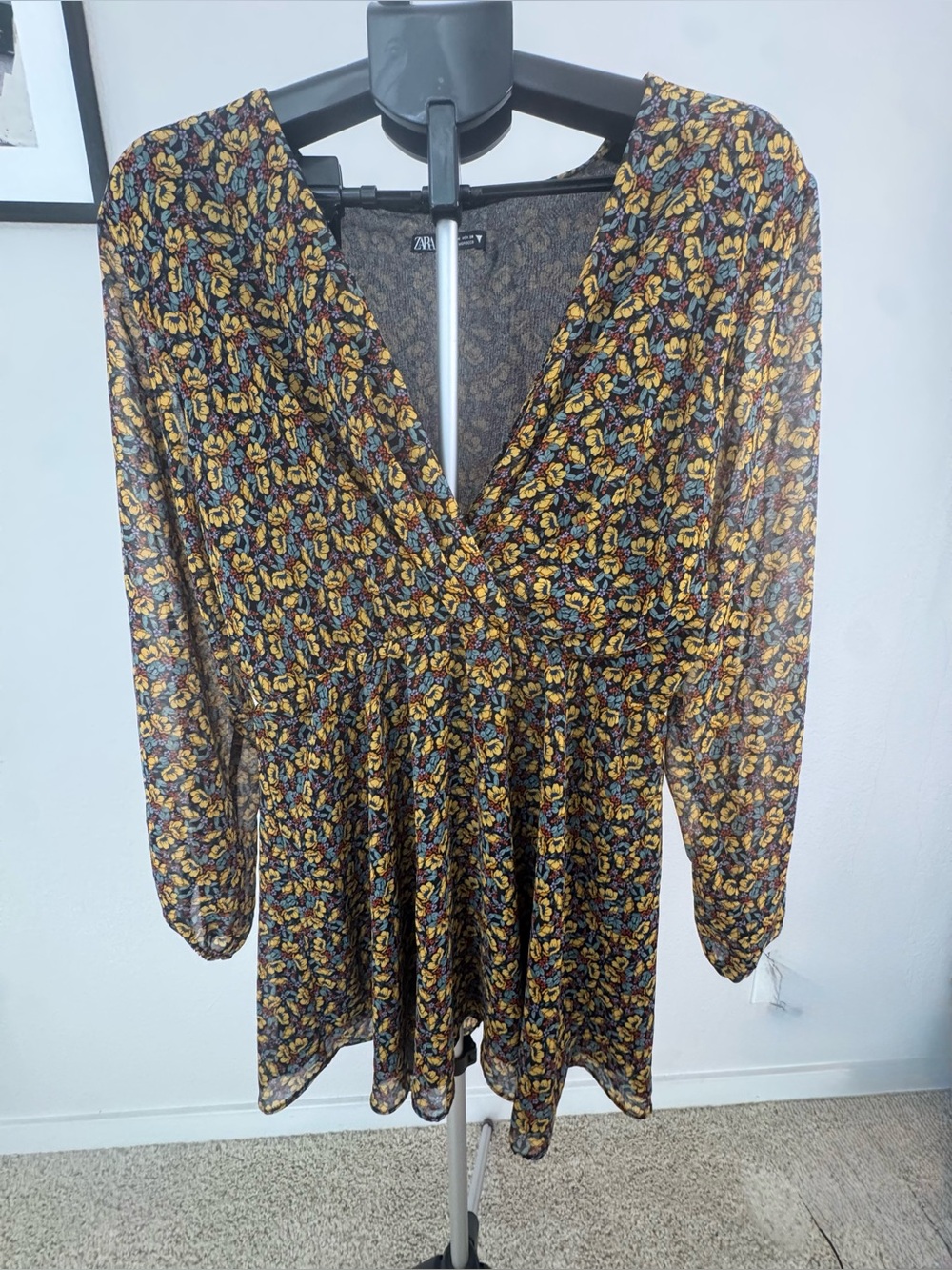 ZARA Floral Print V-neck Mini Dress - Size M